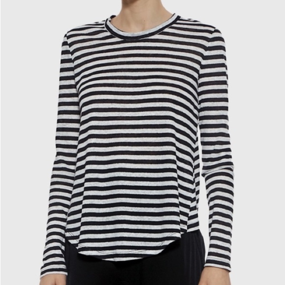 A.L.C. Linen Long Sleeve Knit Top with Open Back in Black & White Stripes Medium